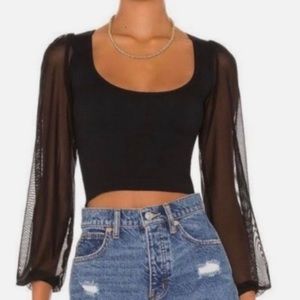 Free People Lost In love seamless cami long sheer sleeve top crop black xs/s